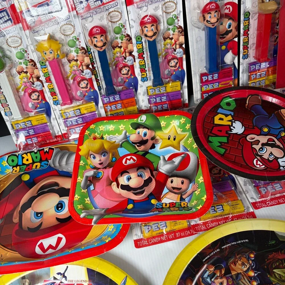 Super Mario Birthday Party Favor Lot PEZ Dispensers Zelda Plates Napkins Straws